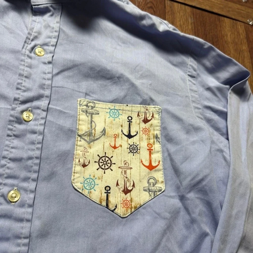 Polo Ralph Lauren Blue 90's Rare Anchor Pocket Regent Button Shirt 16 (Large)